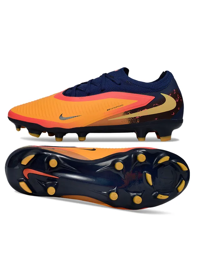 Nike Phantom GT Navy Orange Low-Cut Knit Upper Asymmetrical Lacing System Firm-Ground Soccer Shoes 23