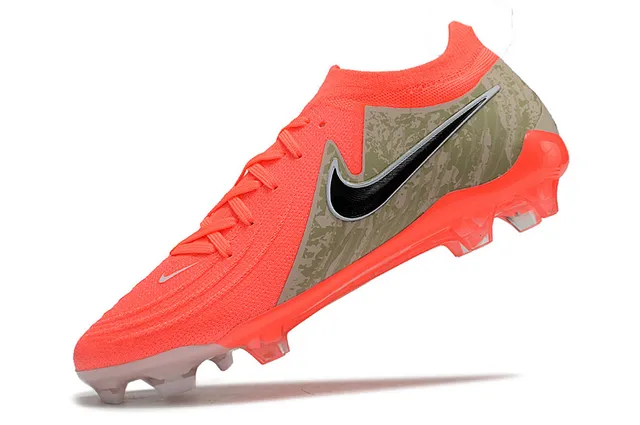 Nike Phantom GT Laranja Verde Exército Tricô Superior Painel Camuflagem Lateral Solo Firme Sapatos de Futebol 3