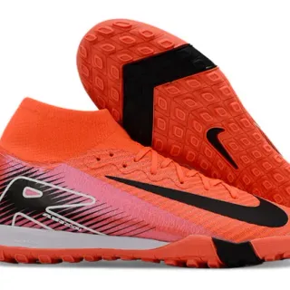 Nike Phantom GT Orange Black High-Cut Sock-Fit Collar Flyknit Upper Turf Soccer Shoes
