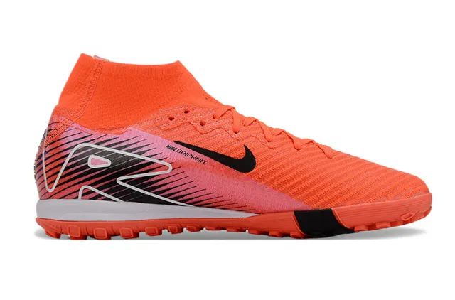 Nike Phantom GT Orange Black High-Cut Sock-Fit Collar Flyknit Upper Turf Soccer Shoes 7