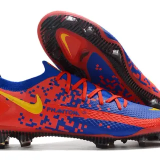 Nike Phantom GT Red Blue Low-Cut Knit Upper Pixelated Digital Pattern Firm-Ground Soccer Shoes