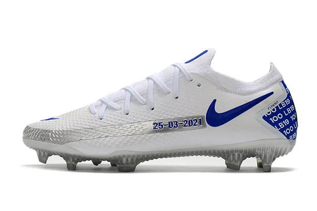 Nike Phantom GT Vermelho Azul Baixo Corte Tricô Superior Padrão Digital Pixelado Superfície Firme Sapatos de Futebol 8