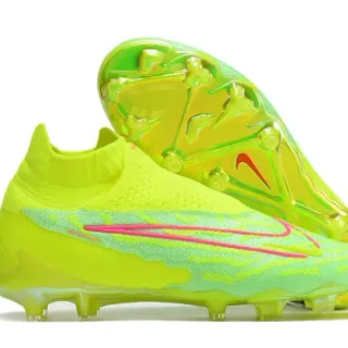 Nike Phantom GT Yellow Pink 袜套合身针织鞋面 非对称无系带领口 钉地足球鞋