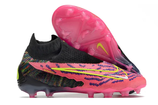 Nike Phantom GT Yellow Pink Ajuste de meia Malha Superior Assimétrica Sem cadarços Colar Superfície Firme Sapatos de futebol 2
