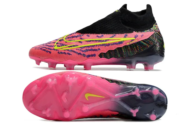 Nike Phantom GT Yellow Pink Ajuste de meia Malha Superior Assimétrica Sem cadarços Colar Superfície Firme Sapatos de futebol 3