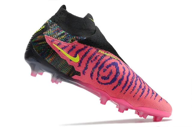 Nike Phantom GT Yellow Pink Ajuste de meia Malha Superior Assimétrica Sem cadarços Colar Superfície Firme Sapatos de futebol 4