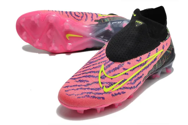 Nike Phantom GT Yellow Pink Ajuste de meia Malha Superior Assimétrica Sem cadarços Colar Superfície Firme Sapatos de futebol 7