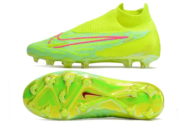 Nike Phantom GT Yellow Pink Ajuste de meia Malha Superior Assimétrica Sem cadarços Colar Superfície Firme Sapatos de futebol 9