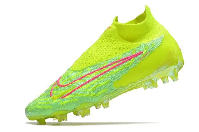Nike Phantom GT Yellow Pink Ajuste de meia Malha Superior Assimétrica Sem cadarços Colar Superfície Firme Sapatos de futebol 11