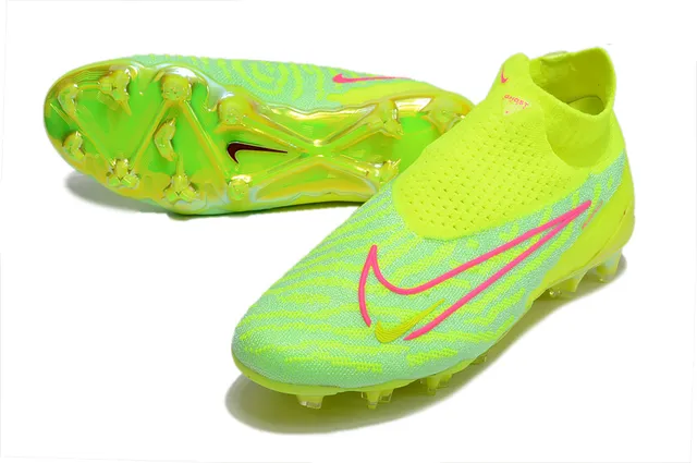 Nike Phantom GT Yellow Pink Ajuste de meia Malha Superior Assimétrica Sem cadarços Colar Superfície Firme Sapatos de futebol 13