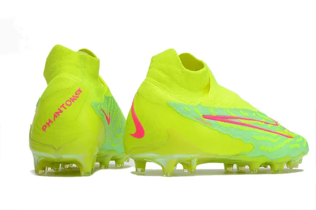 Nike Phantom GT Yellow Pink Ajuste de meia Malha Superior Assimétrica Sem cadarços Colar Superfície Firme Sapatos de futebol 14
