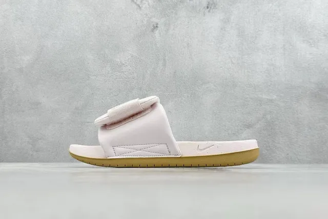 Nike Pink Beige Single-Strap Slide Ribbed Texture Slippers 9