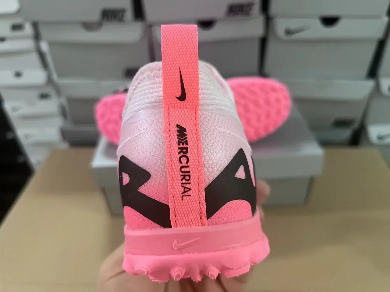 Nike Pink Black Knit Upper Low-Profile Sole Turf Soccer Shoes 2