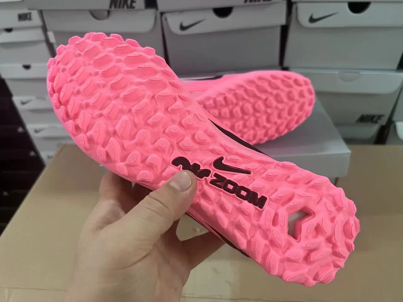 Nike Pink Black Knit Upper Low-Profile Sole Turf Soccer Shoes 3