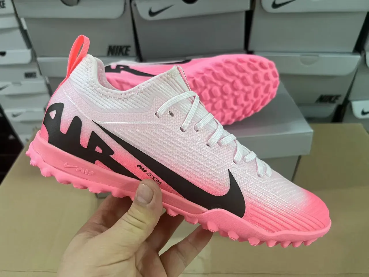 Nike Pink Black Knit Upper Low-Profile Sole Turf Soccer Shoes 6