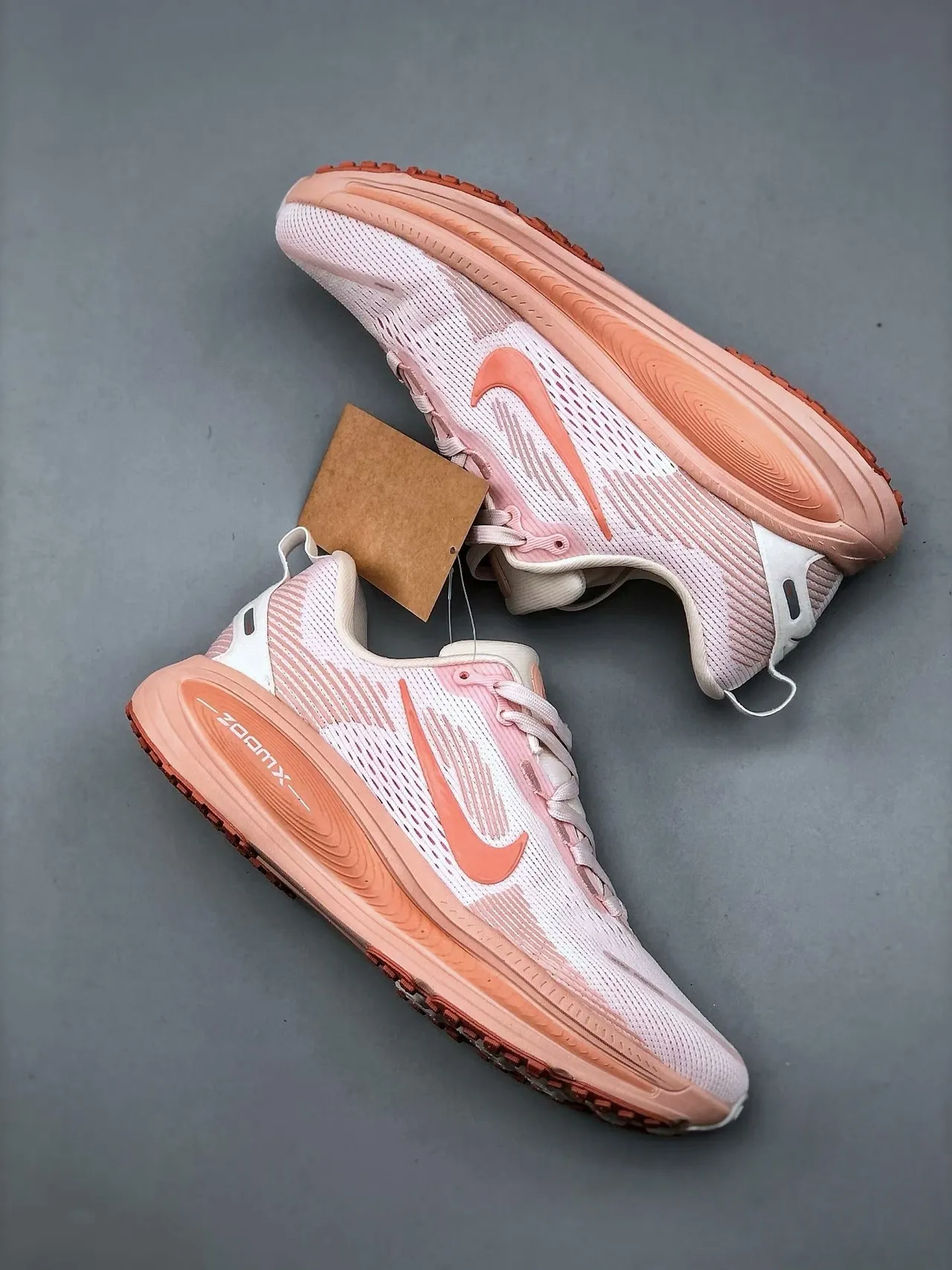 Nike Pink Orange Breathable Knit Upper Wave-Patterned Overlays Running Shoes 9