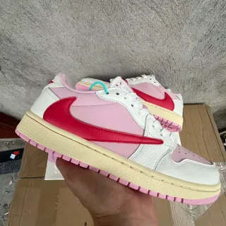 Nike Pink Red Low-Top Leather-Paneled Lifestyle Sneakers