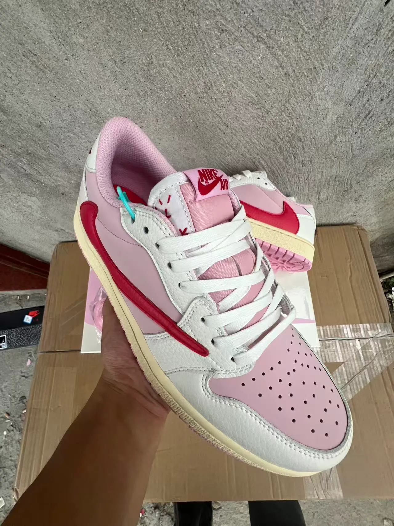 Nike Pink Red Low-Top Leather-Paneled Lifestyle Sneakers 2