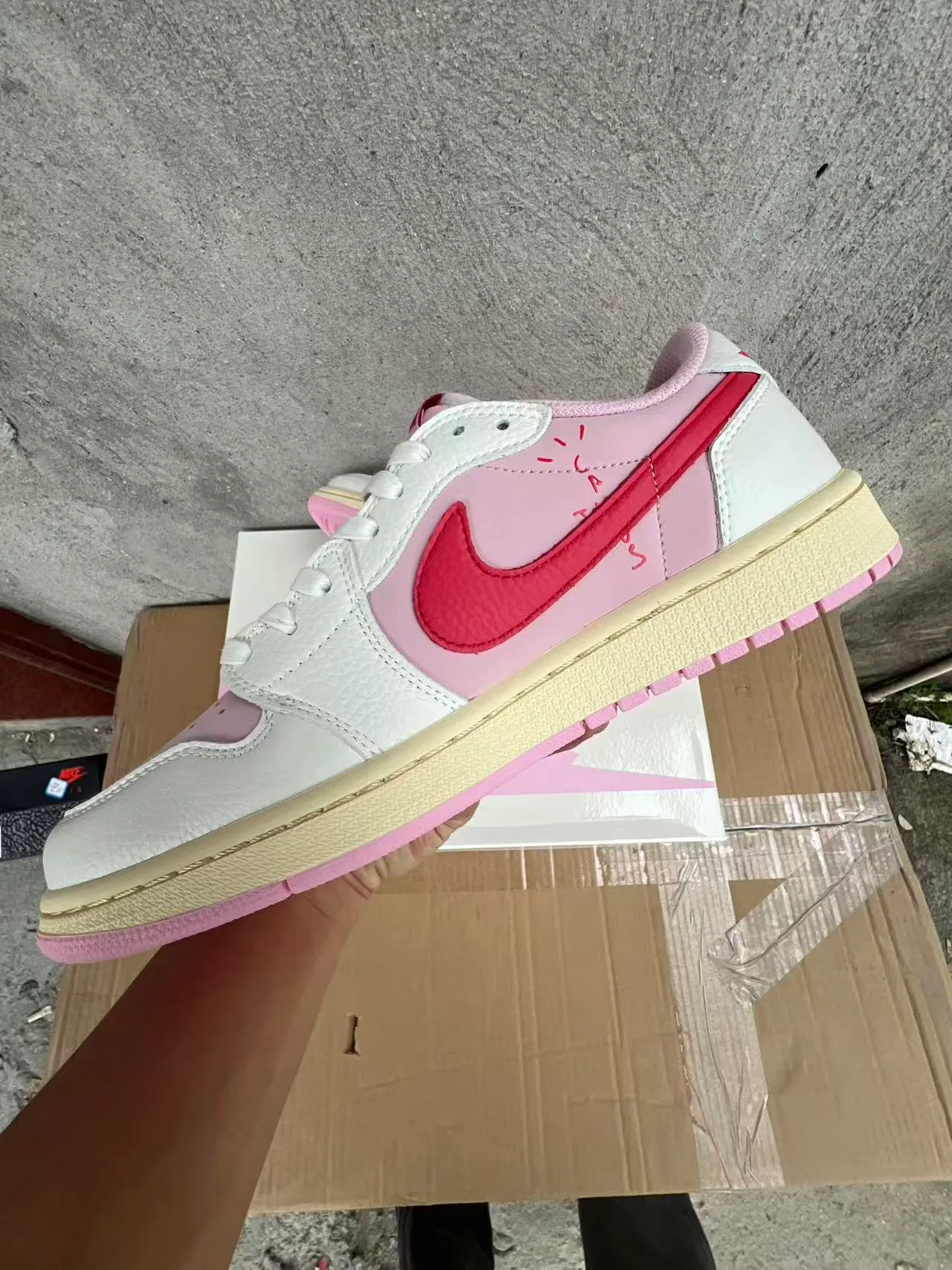 Nike Pink Red Low-Top Leather-Paneled Lifestyle Sneakers 5