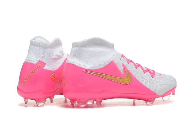 Nike Sapatos de Futebol Rosa Branco Alto Corte Colar de Meia Translucido TPU Cage Sola Firm-Ground 2
