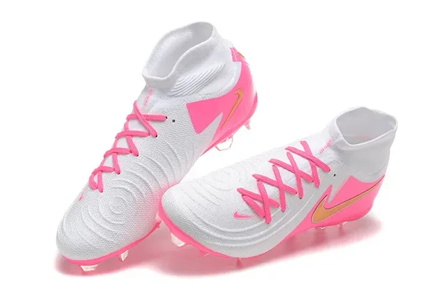 Nike Sapatos de Futebol Rosa Branco Alto Corte Colar de Meia Translucido TPU Cage Sola Firm-Ground 3