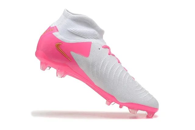 Nike Sapatos de Futebol Rosa Branco Alto Corte Colar de Meia Translucido TPU Cage Sola Firm-Ground 4