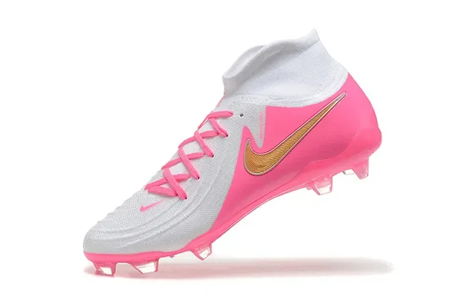 Nike Sapatos de Futebol Rosa Branco Alto Corte Colar de Meia Translucido TPU Cage Sola Firm-Ground 5