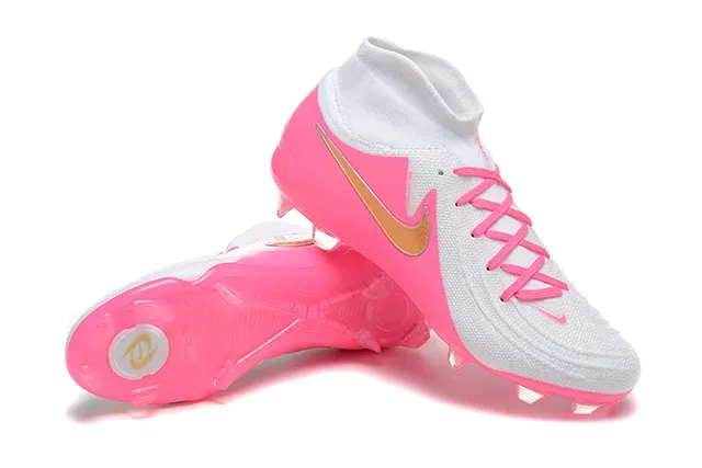 Nike Sapatos de Futebol Rosa Branco Alto Corte Colar de Meia Translucido TPU Cage Sola Firm-Ground 6