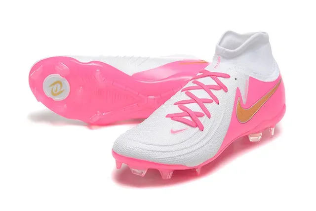 Nike Sapatos de Futebol Rosa Branco Alto Corte Colar de Meia Translucido TPU Cage Sola Firm-Ground 7