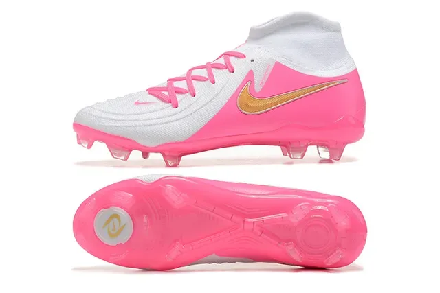 Nike Sapatos de Futebol Rosa Branco Alto Corte Colar de Meia Translucido TPU Cage Sola Firm-Ground 9
