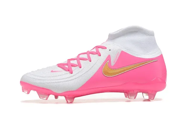 Nike Sapatos de Futebol Rosa Branco Alto Corte Colar de Meia Translucido TPU Cage Sola Firm-Ground 10