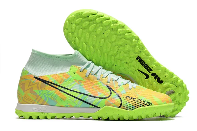 Nike Rose Jaune High-Cut Flyknit Collar Blocage de Couleur Néon Chaussures de Football Turf 5
