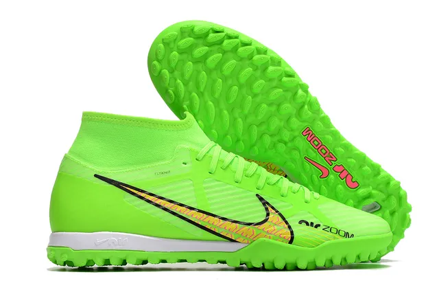 Nike Rose Jaune High-Cut Flyknit Collar Blocage de Couleur Néon Chaussures de Football Turf 11
