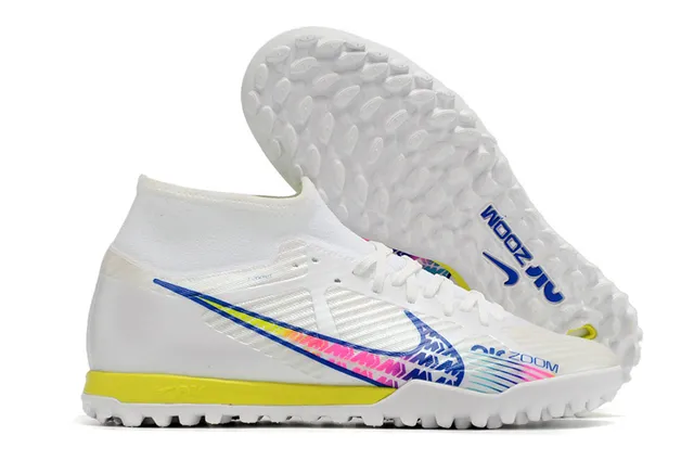 Nike Rose Jaune High-Cut Flyknit Collar Blocage de Couleur Néon Chaussures de Football Turf 13
