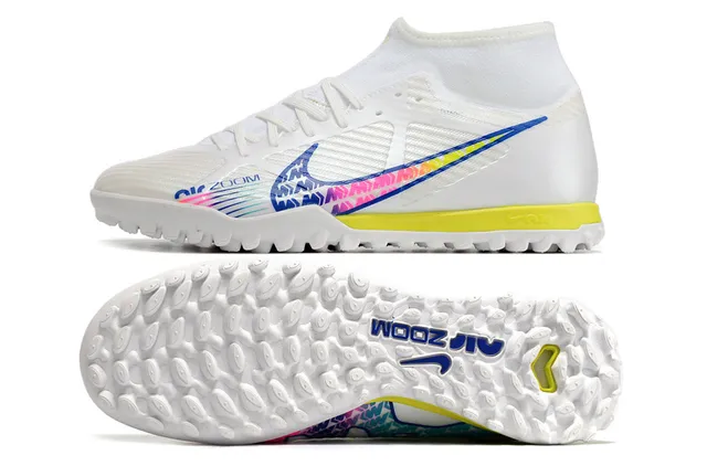 Nike Rose Jaune High-Cut Flyknit Collar Blocage de Couleur Néon Chaussures de Football Turf 21
