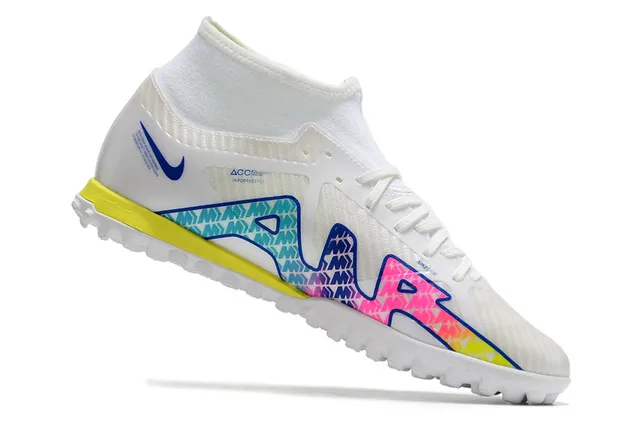 Nike Rose Jaune High-Cut Flyknit Collar Blocage de Couleur Néon Chaussures de Football Turf 22