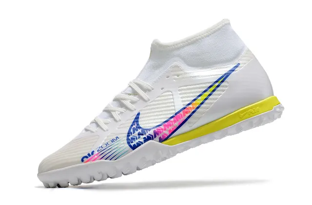 Nike Rose Jaune High-Cut Flyknit Collar Blocage de Couleur Néon Chaussures de Football Turf 23