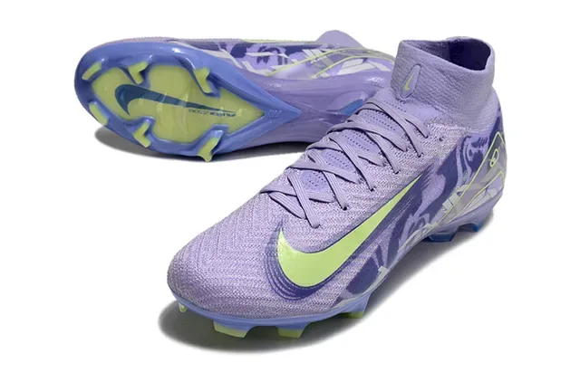 Nike Chaussures de Football Violet et Vert Tige en Tricot de Coupe Haute avec Overlay Graphique pour Terrain Firme 3