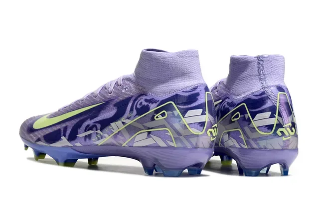 Nike Chaussures de Football Violet et Vert Tige en Tricot de Coupe Haute avec Overlay Graphique pour Terrain Firme 4