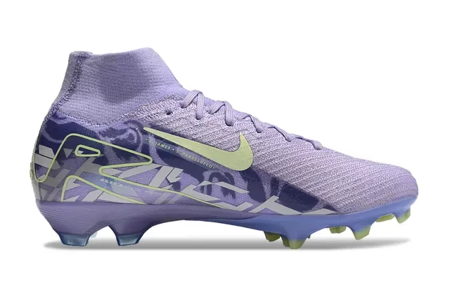 Nike Chaussures de Football Violet et Vert Tige en Tricot de Coupe Haute avec Overlay Graphique pour Terrain Firme 5