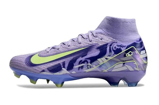 Nike Chaussures de Football Violet et Vert Tige en Tricot de Coupe Haute avec Overlay Graphique pour Terrain Firme 6