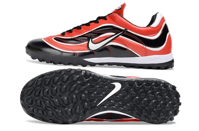 Nike Rojo Negro Low-Top Cuero Sintético Superior Césped Fútbol Zapatos 6