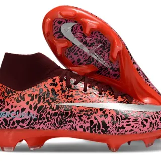 Nike Red Pink High-Cut Sock-Fit Collar Abstract Animal Print Upper Firm-Ground Soccer Shoes