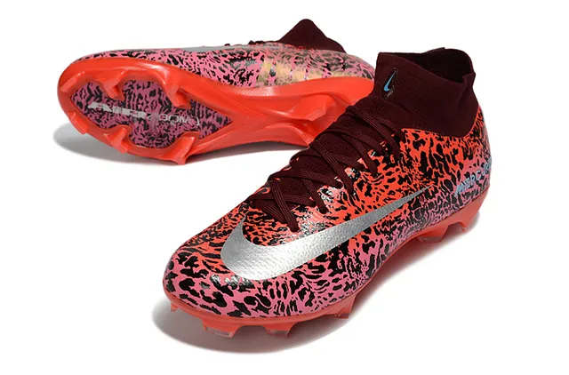 Nike Red Pink High-Cut Sock-Fit Collar Abstract Animal Print Upper Firm-Ground Soccer Shoes 3