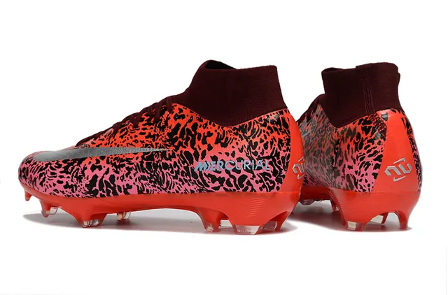 Nike Red Pink High-Cut Sock-Fit Collar Abstract Animal Print Upper Firm-Ground Soccer Shoes 4