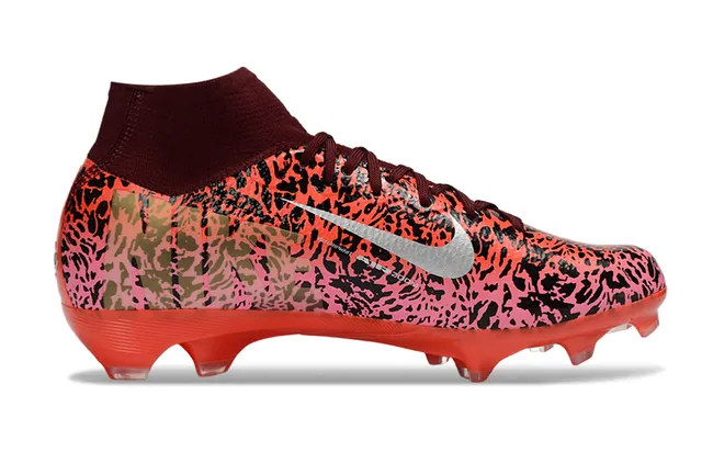 Nike Red Pink High-Cut Sock-Fit Collar Abstract Animal Print Upper Firm-Ground Soccer Shoes 5