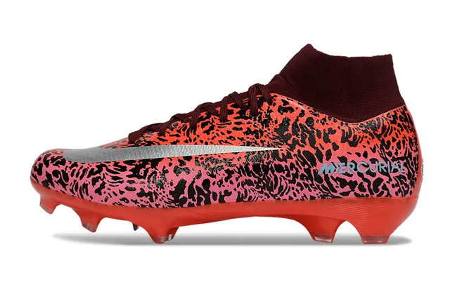 Nike Red Pink High-Cut Sock-Fit Collar Abstract Animal Print Upper Firm-Ground Soccer Shoes 6