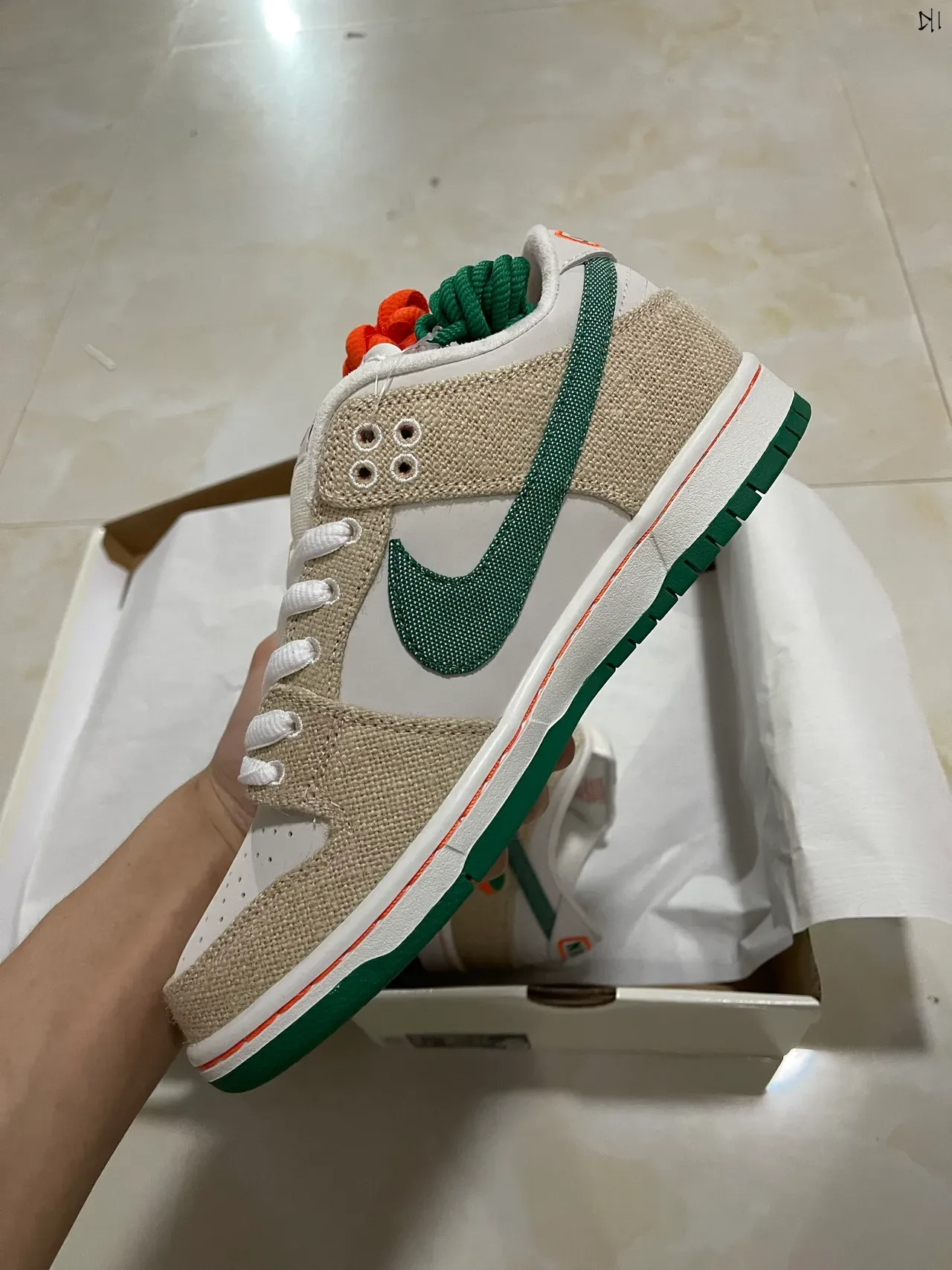 Nike SB Dunk Low Beige Green Orange Skateboard Shoes 5