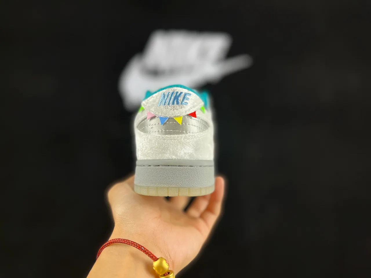 Nike SB Dunk Low Silver Satin Embroidered Character Skateboard Shoes 5