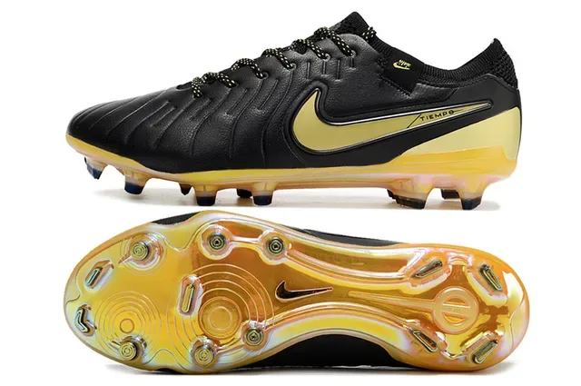 Nike Tiempo Chaussures de football Noir et Or pour terrain ferme 6